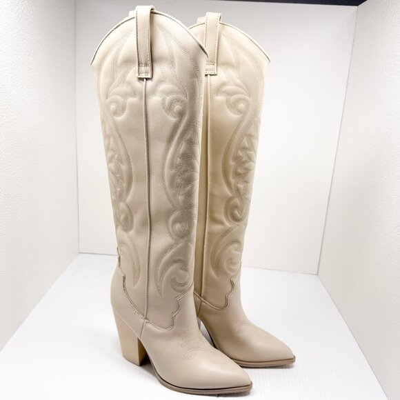 Steve Madden Lasso Cowboy Western Tall Boots Bone Leather Size 7 Women’s NWT - Picture 3 of 12